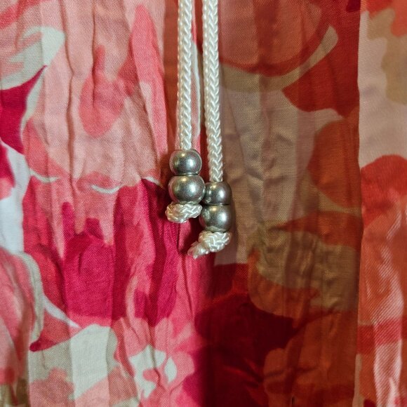 Croft & Barrow Floral Red Pink Peasant Blouse drawstring Womens L Feminine - Picture 5 of 11